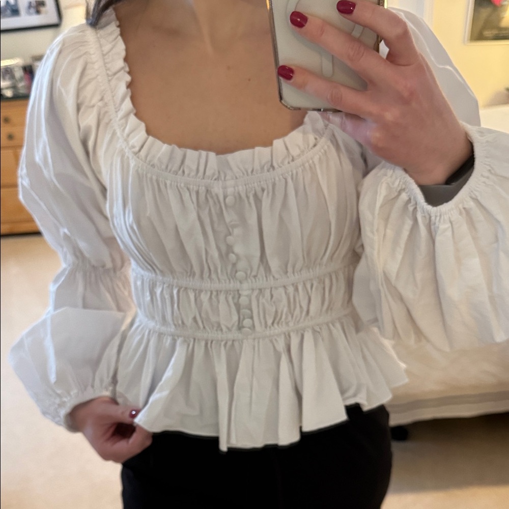 Chic White Ruffled Blouse - Picture 2 of 5